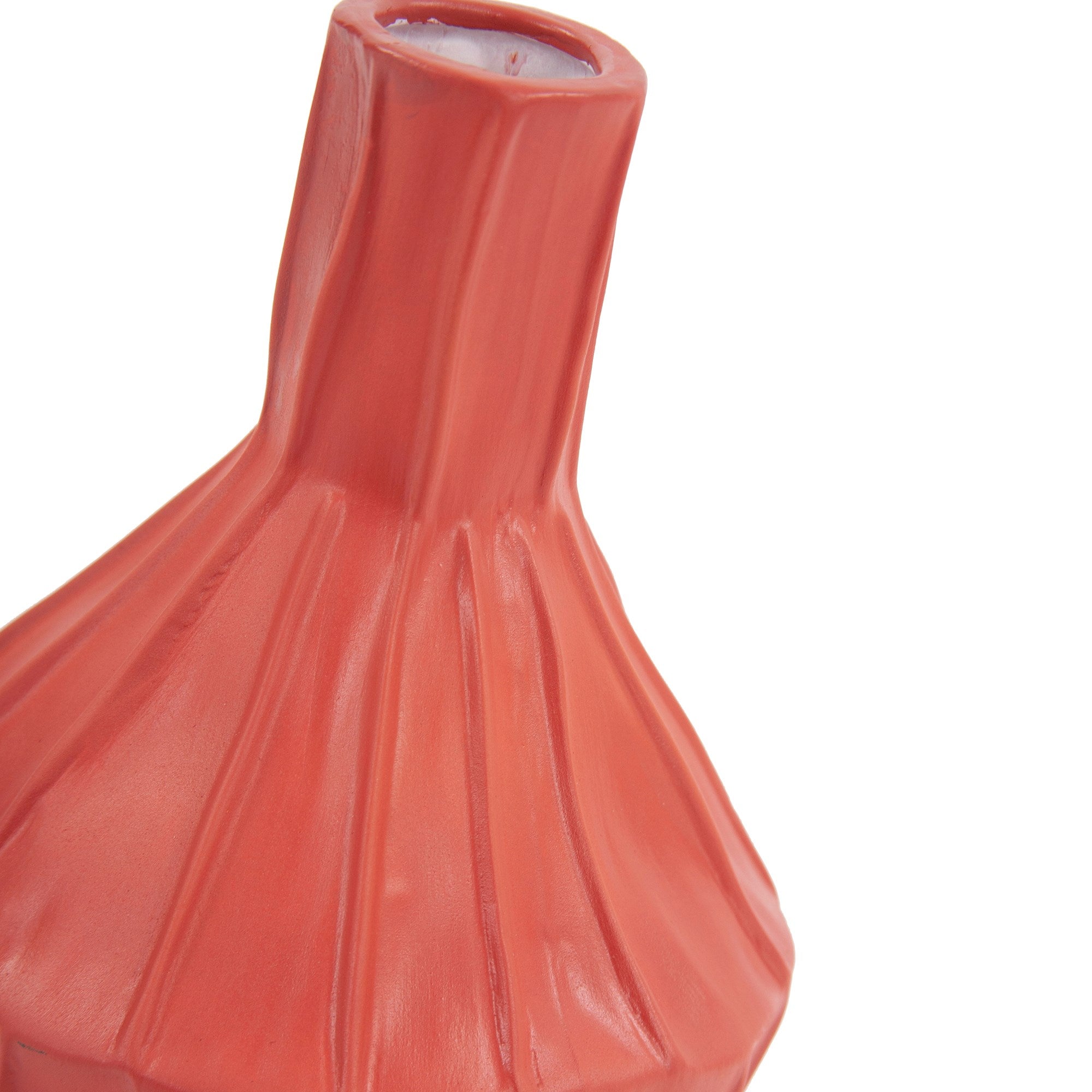 Coral Red Ribbed Ceramic Bottle
