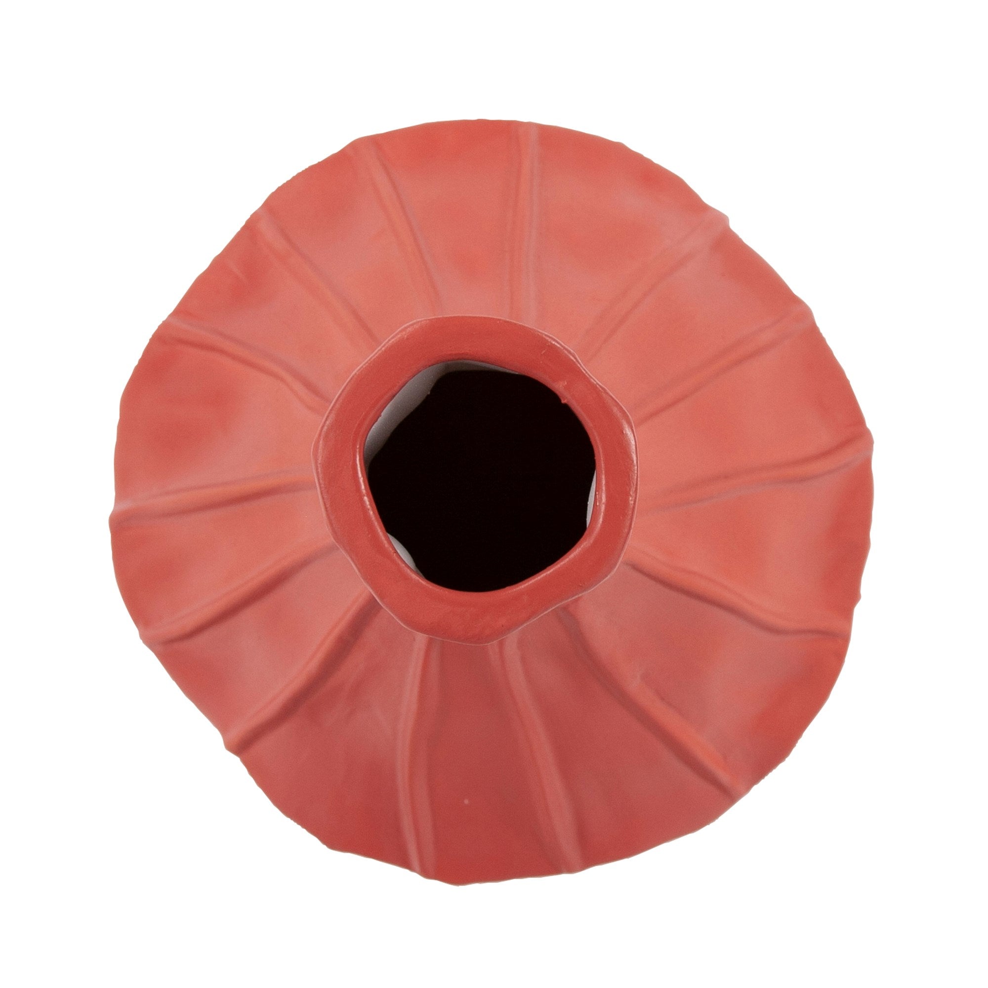 Coral Red Ribbed Ceramic Bottle