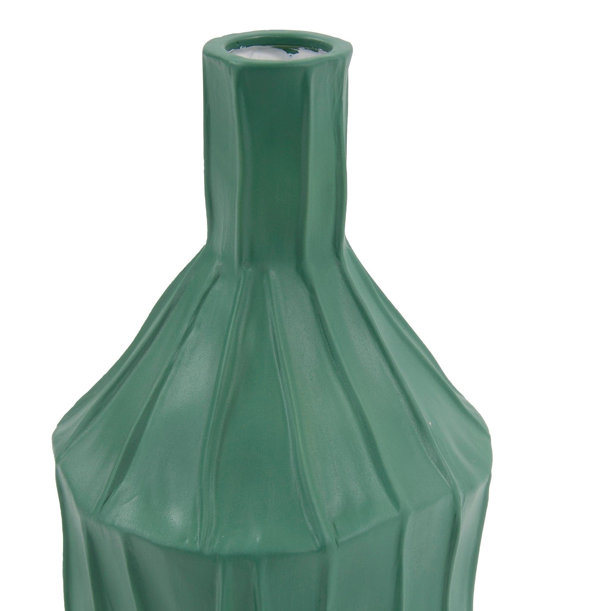 Emerald Green Ribbed Ceramic Bottle