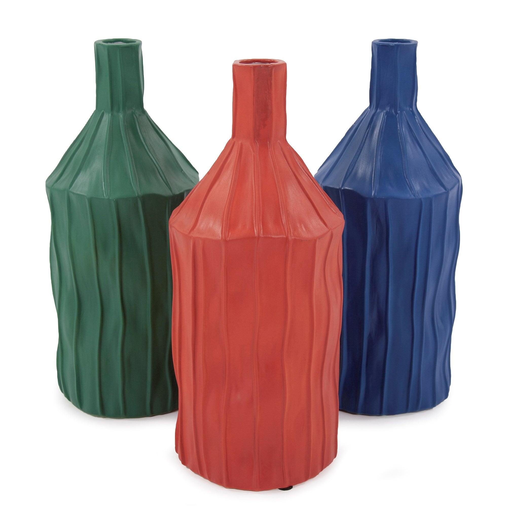 Emerald Green Ribbed Ceramic Bottle