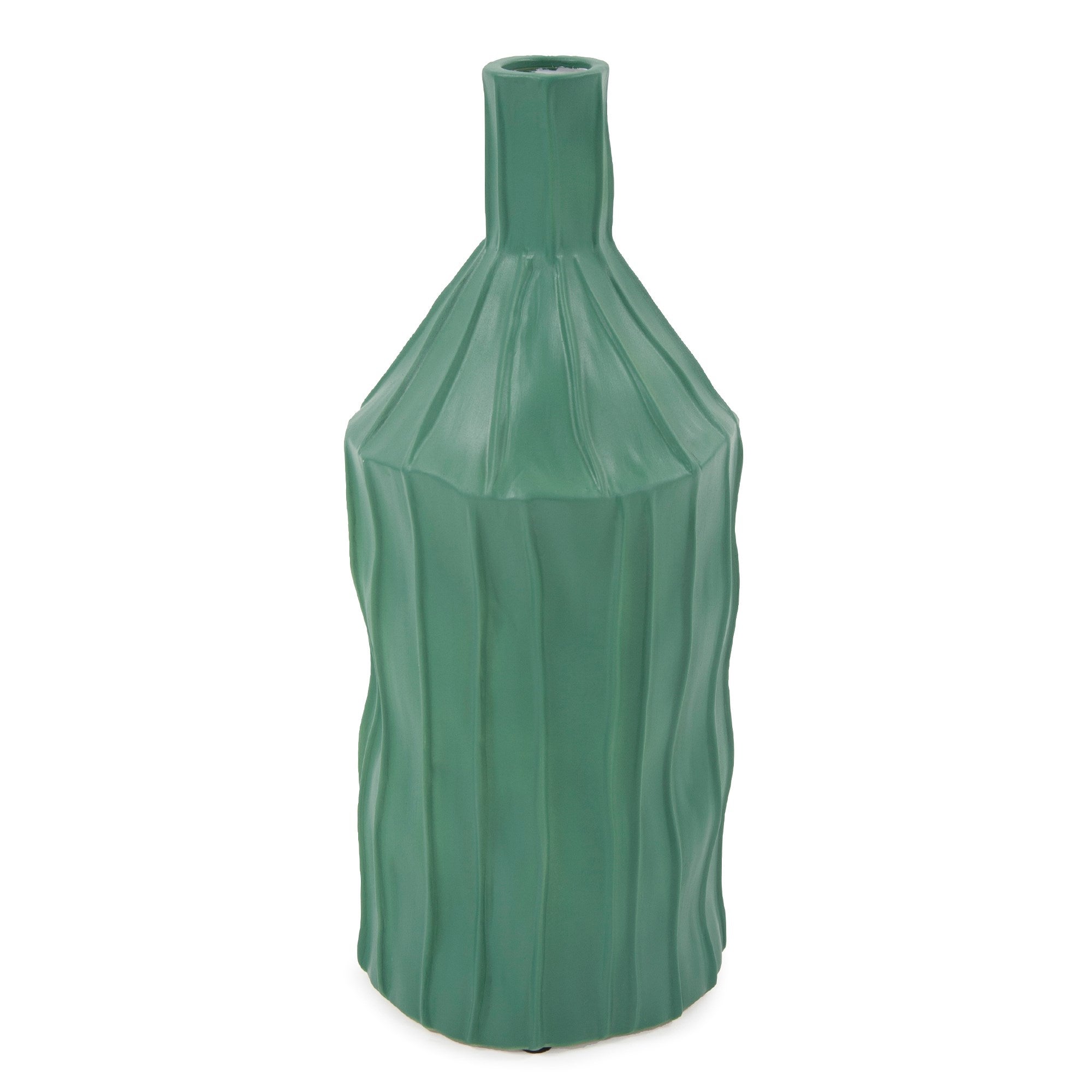 Emerald Green Ribbed Ceramic Bottle