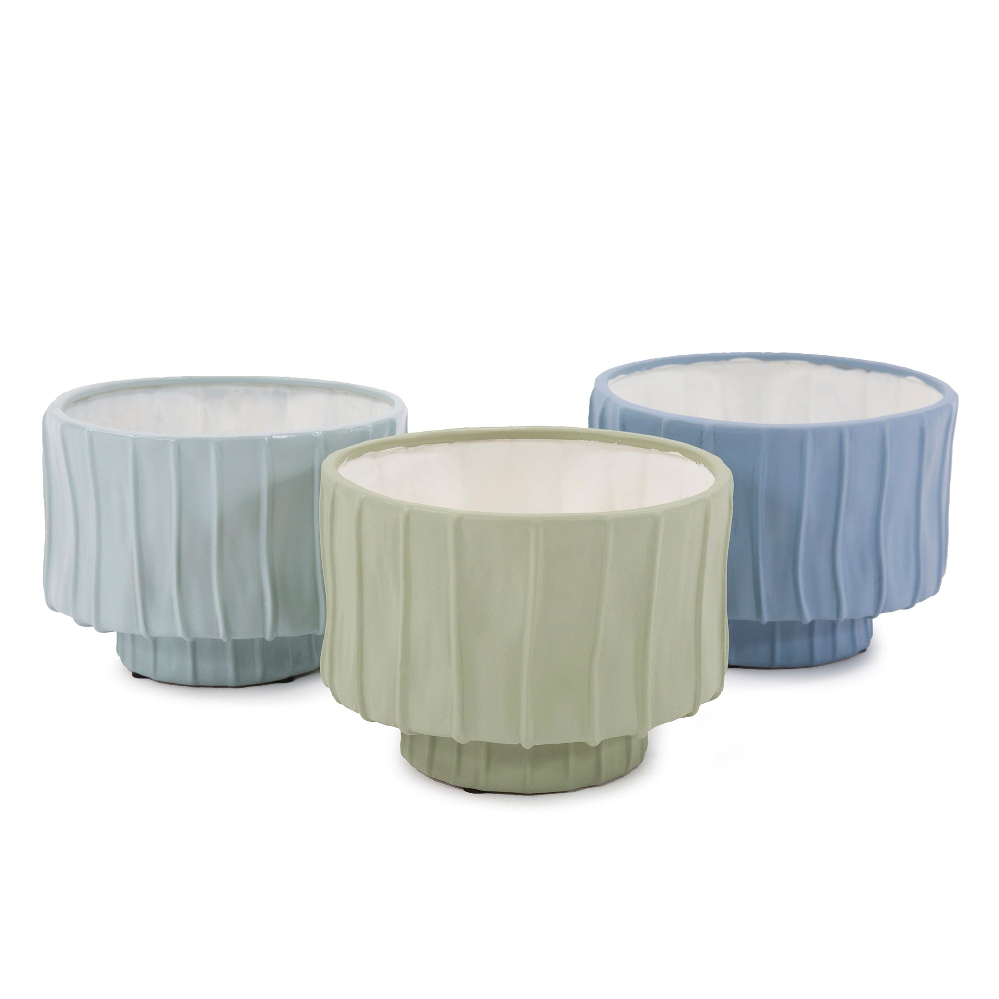 French Blue Ribbed Ceramic Bowl