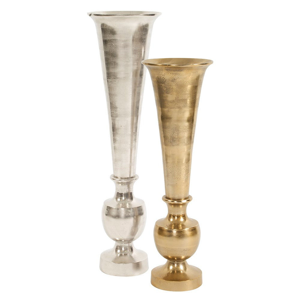 Oversized Flared Silver Aluminum Vase, Large