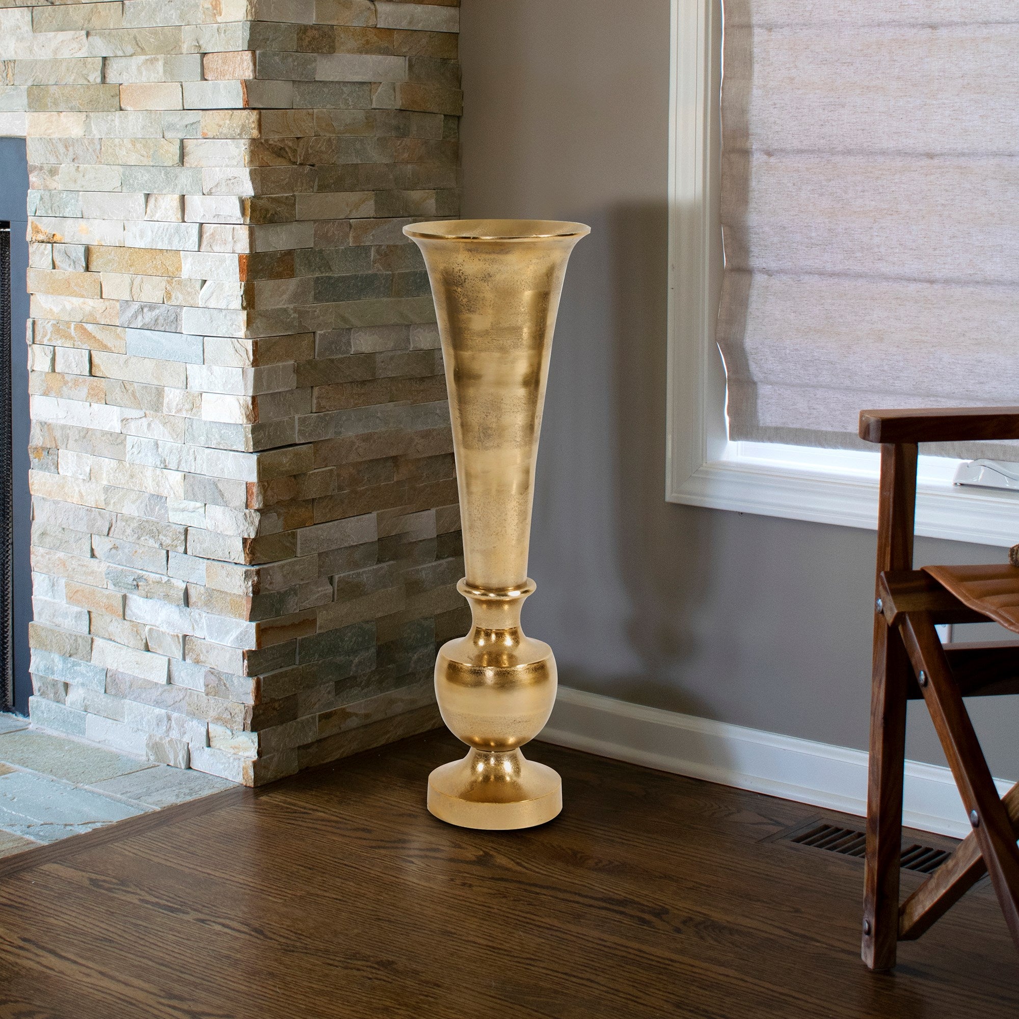 Oversized Flared Gold Aluminum Vase, Small
