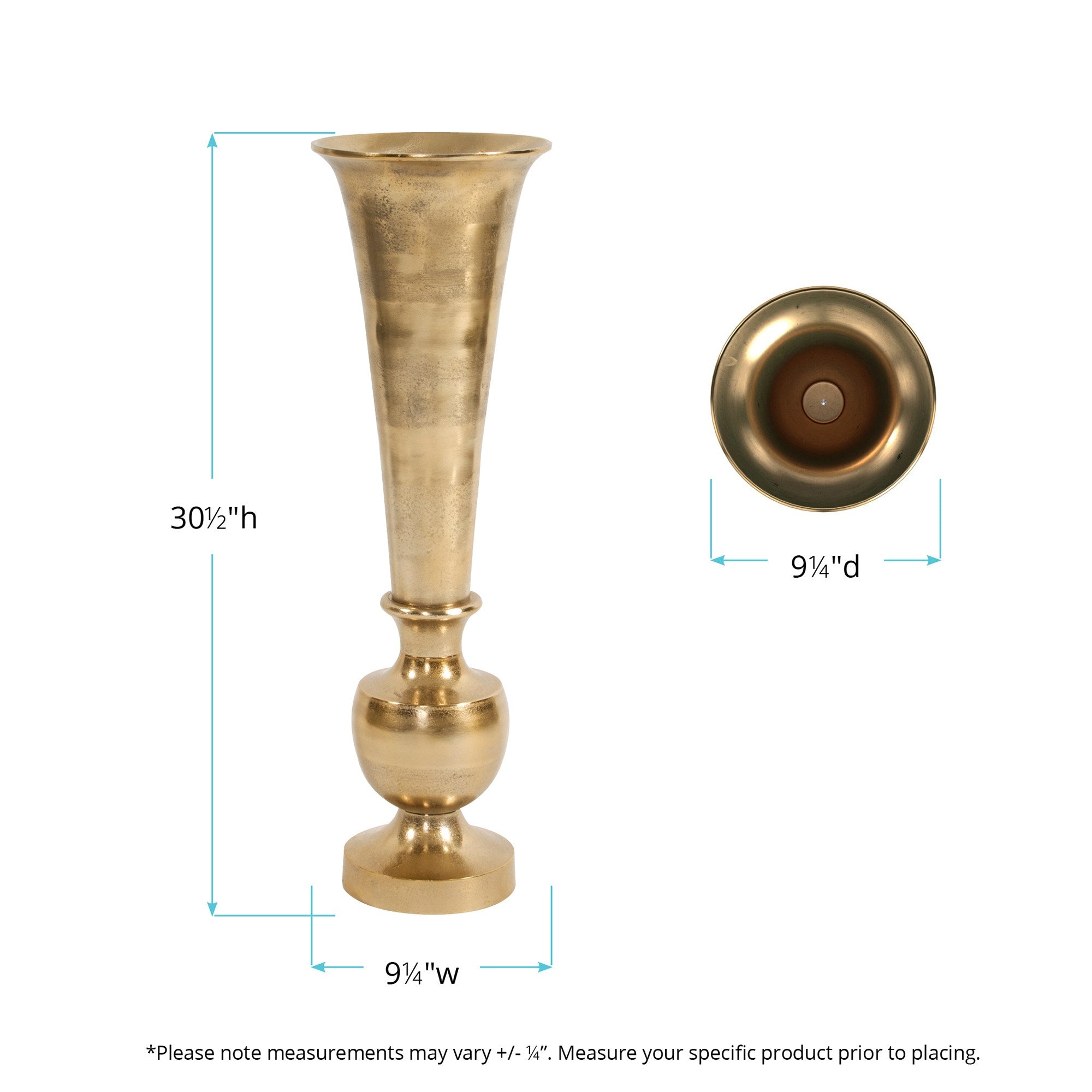 Oversized Flared Gold Aluminum Vase, Small