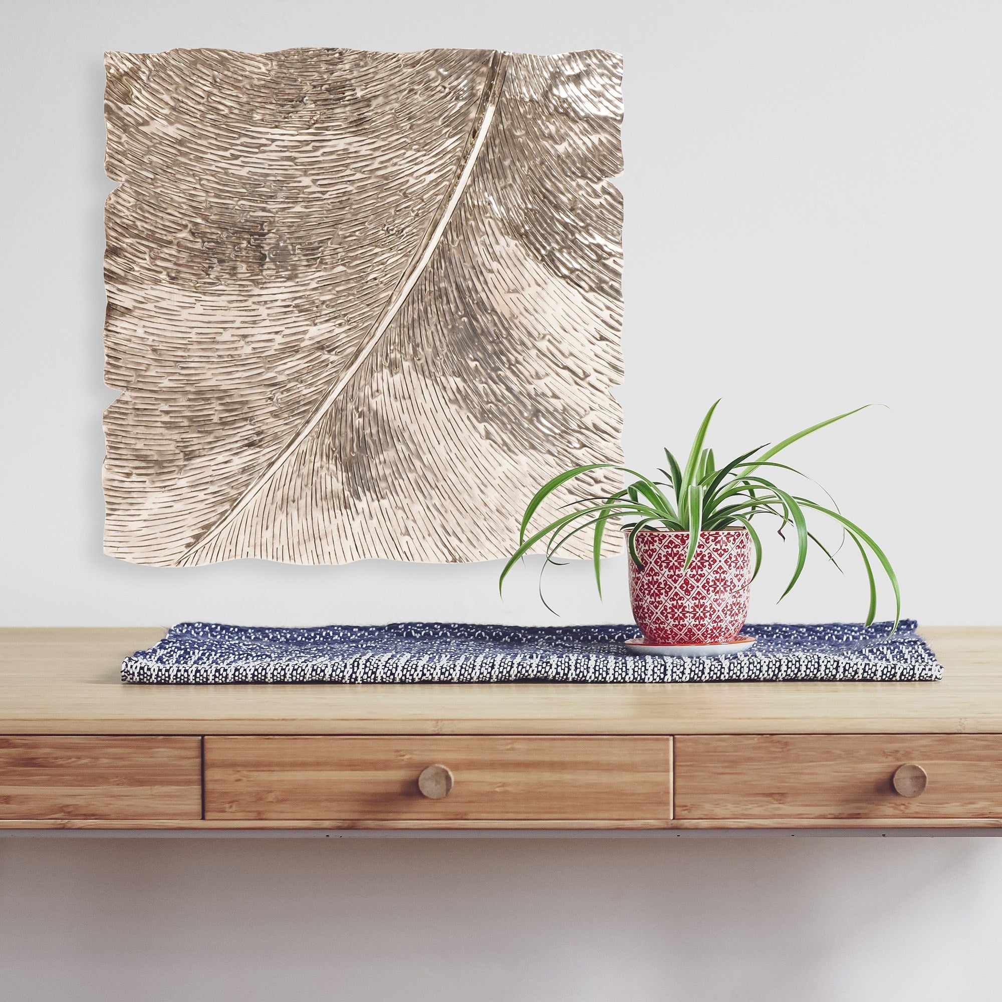 Square Leaf Wall Decor Large Antique Silver
