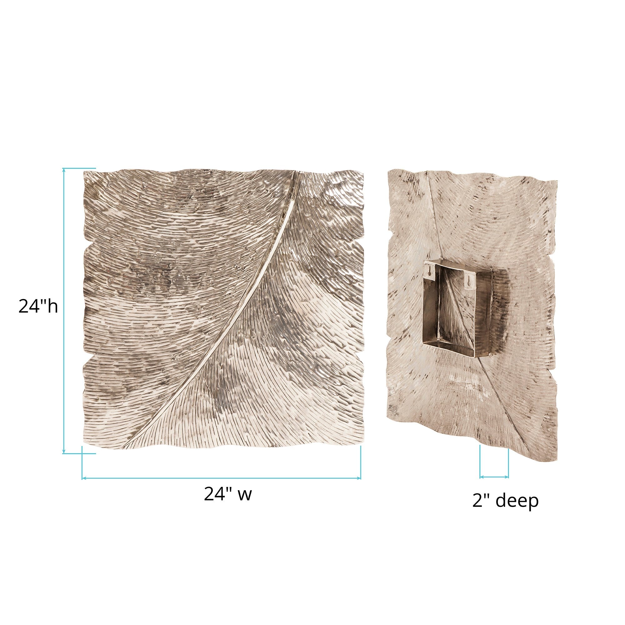 Square Leaf Wall Decor Large Antique Silver