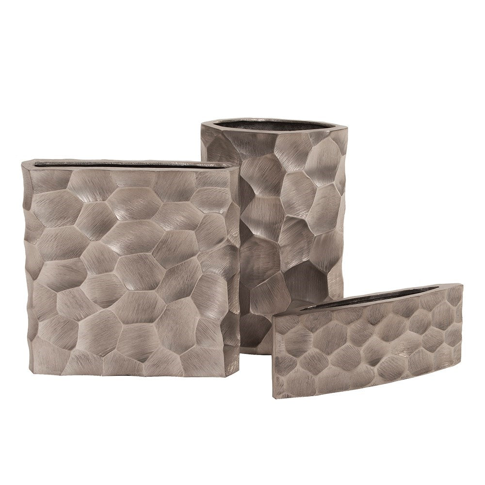 Hammered Aluminum Flat Small Graphite Vase