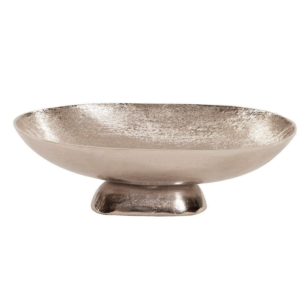 Textured Footed Large Bright Silver Bowl