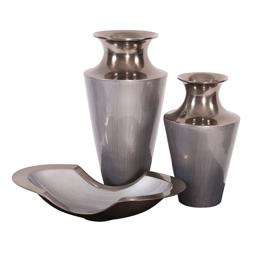 Flared Aluminum Vase with Gray Glaze, Small