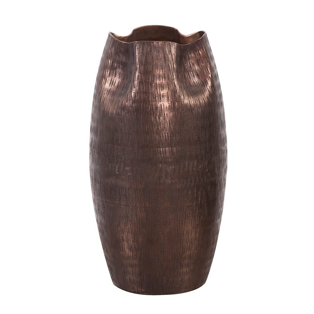 Textured Deep Copper Aluminum Pinched Top Vase, Small