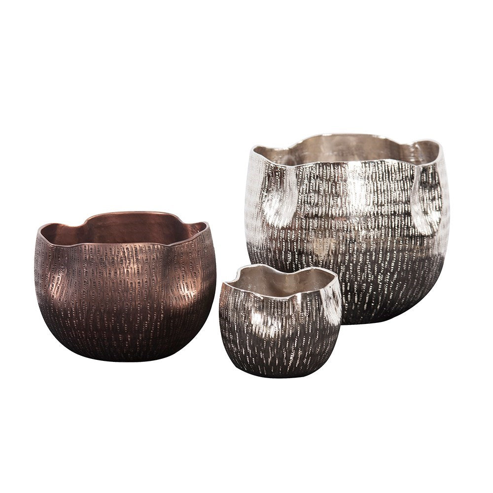 Textured Bright Silver Aluminum Pinch pot Votive Holder, Large