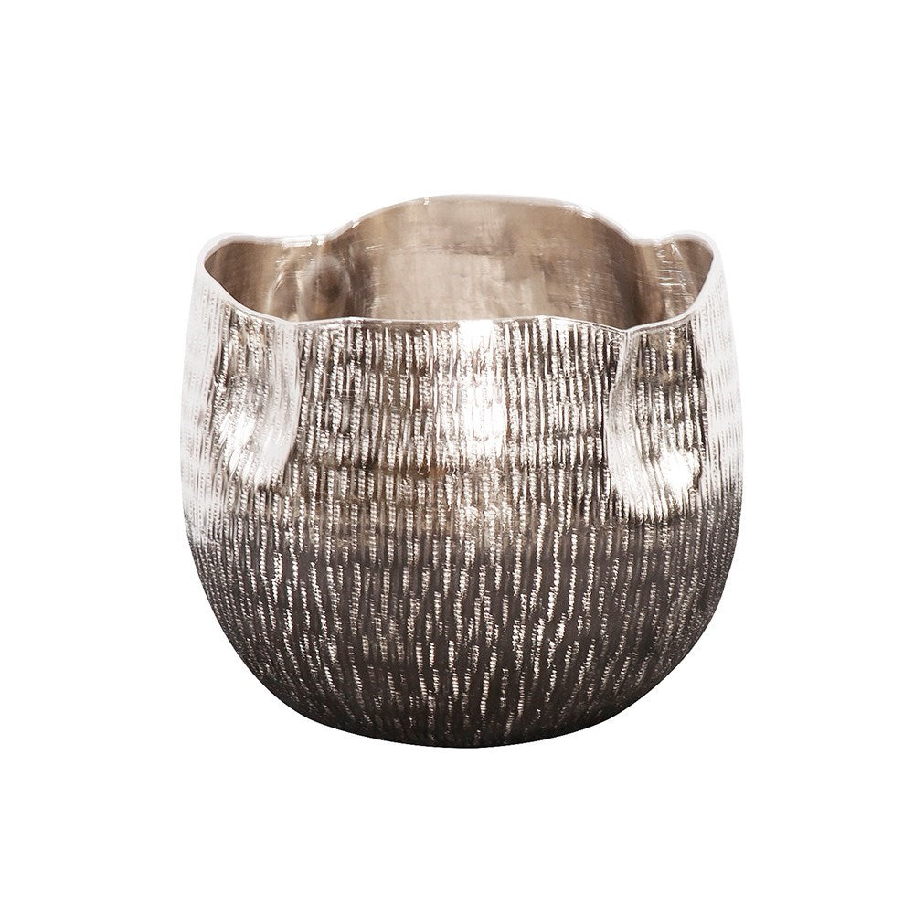 Textured Bright Silver Aluminum Pinch pot Votive Holder, Large