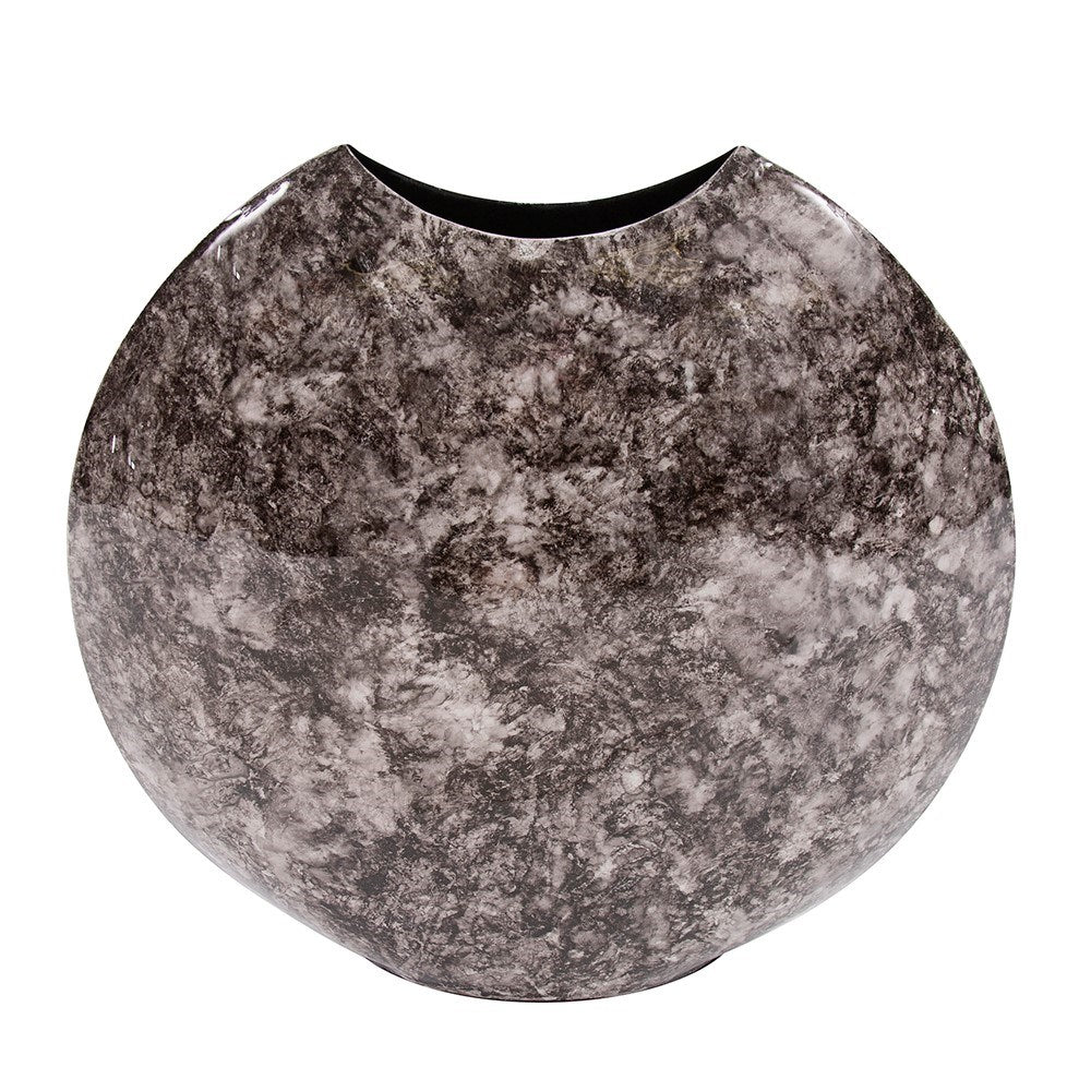 Round Black Marbled Iron Disc Vase, Small