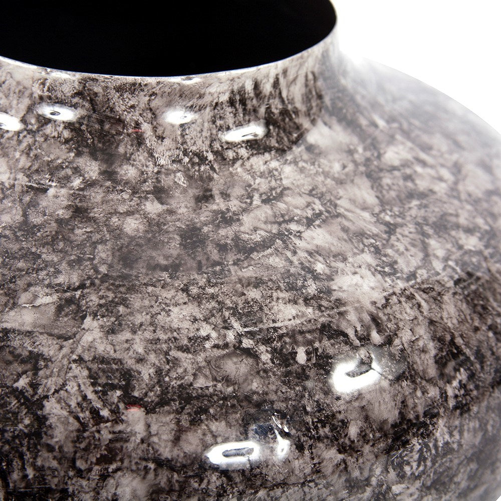 Round Black Marbled Iron Pod Vase, Large