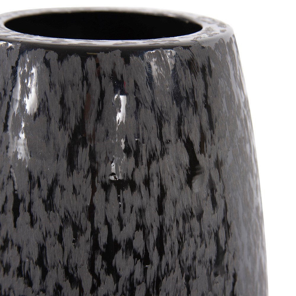 Chiseled Texture Black Iron Cylinder Vase, Large