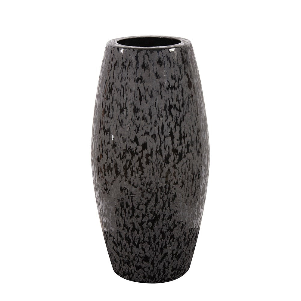Chiseled Texture Black Iron Cylinder Vase, Large