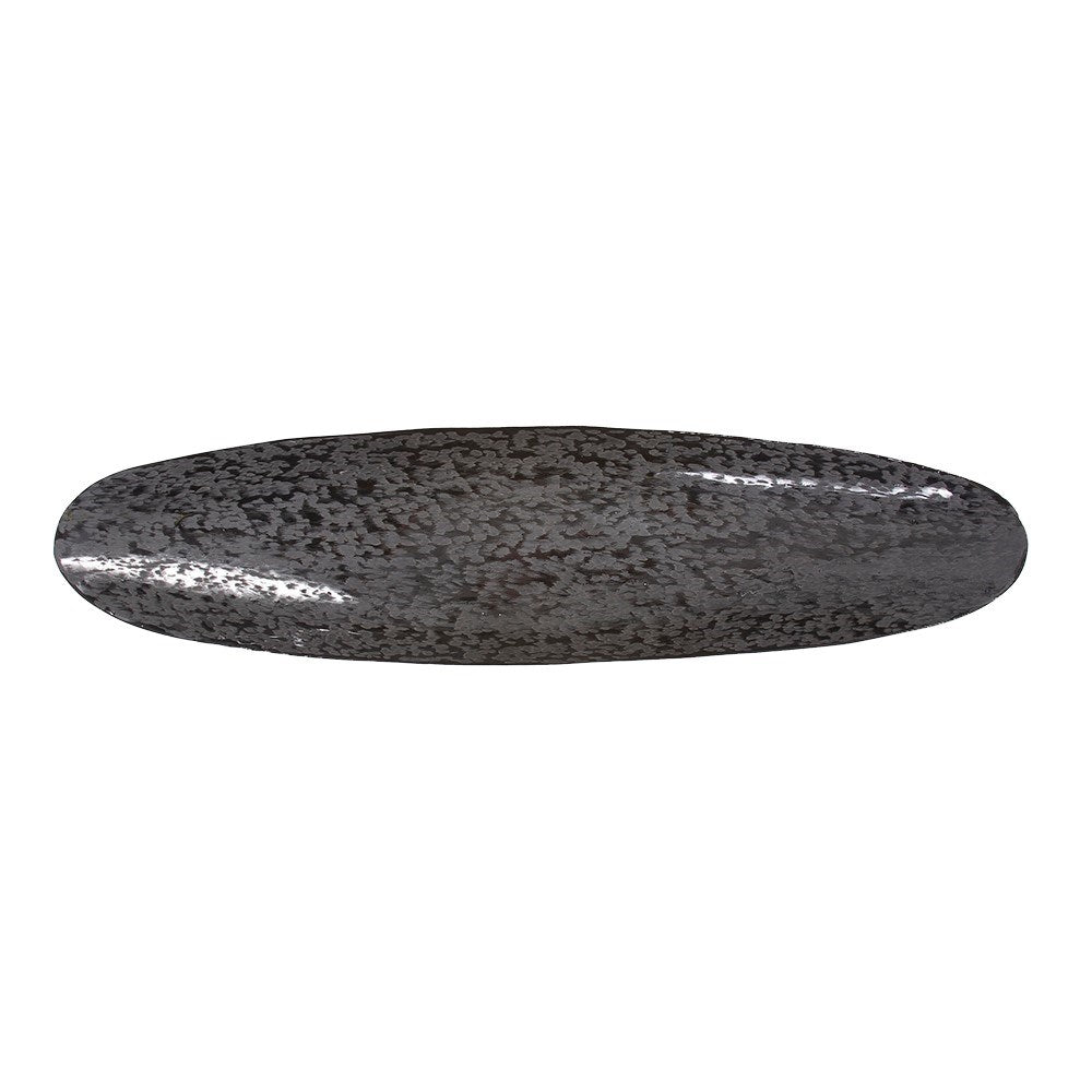 Chiseled Texture Black Iron Elongated Tray, Small