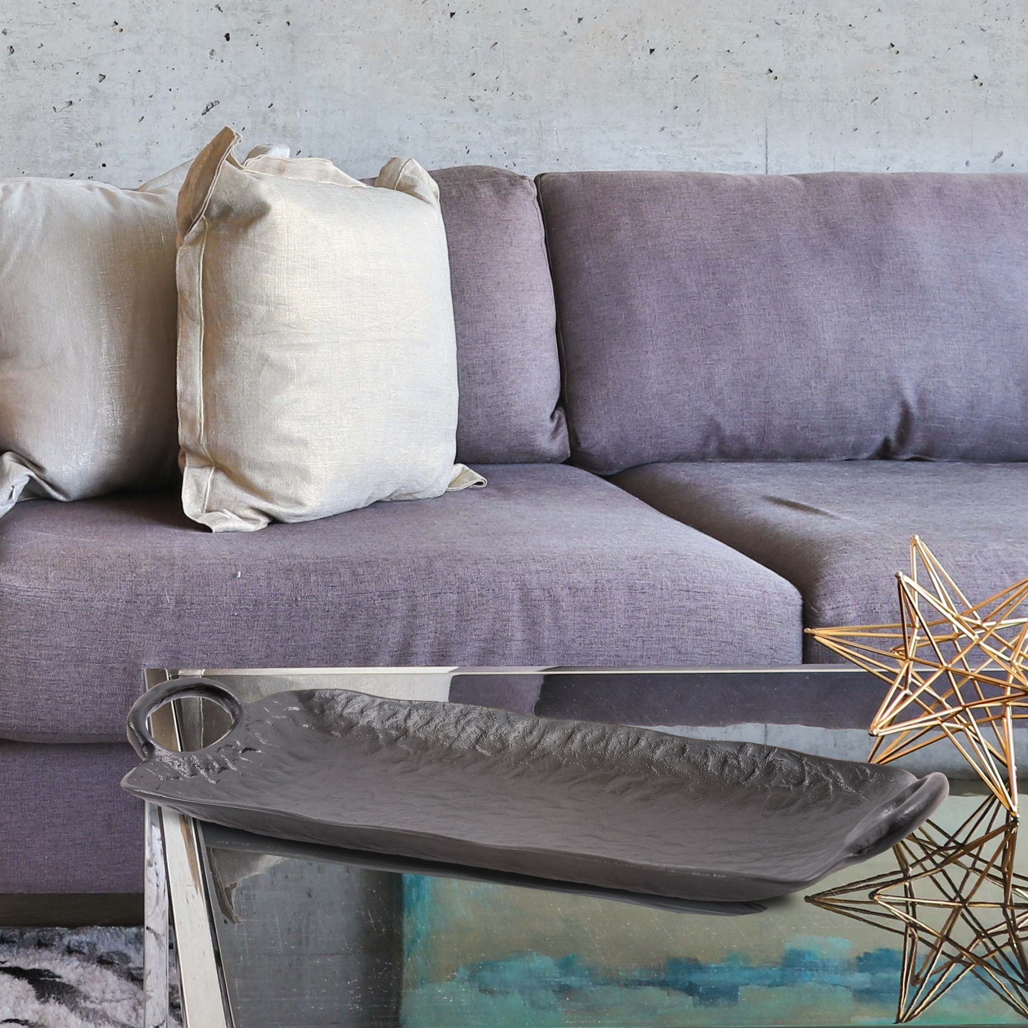 Hammered Organic Ebony Aluminum Tray, Large