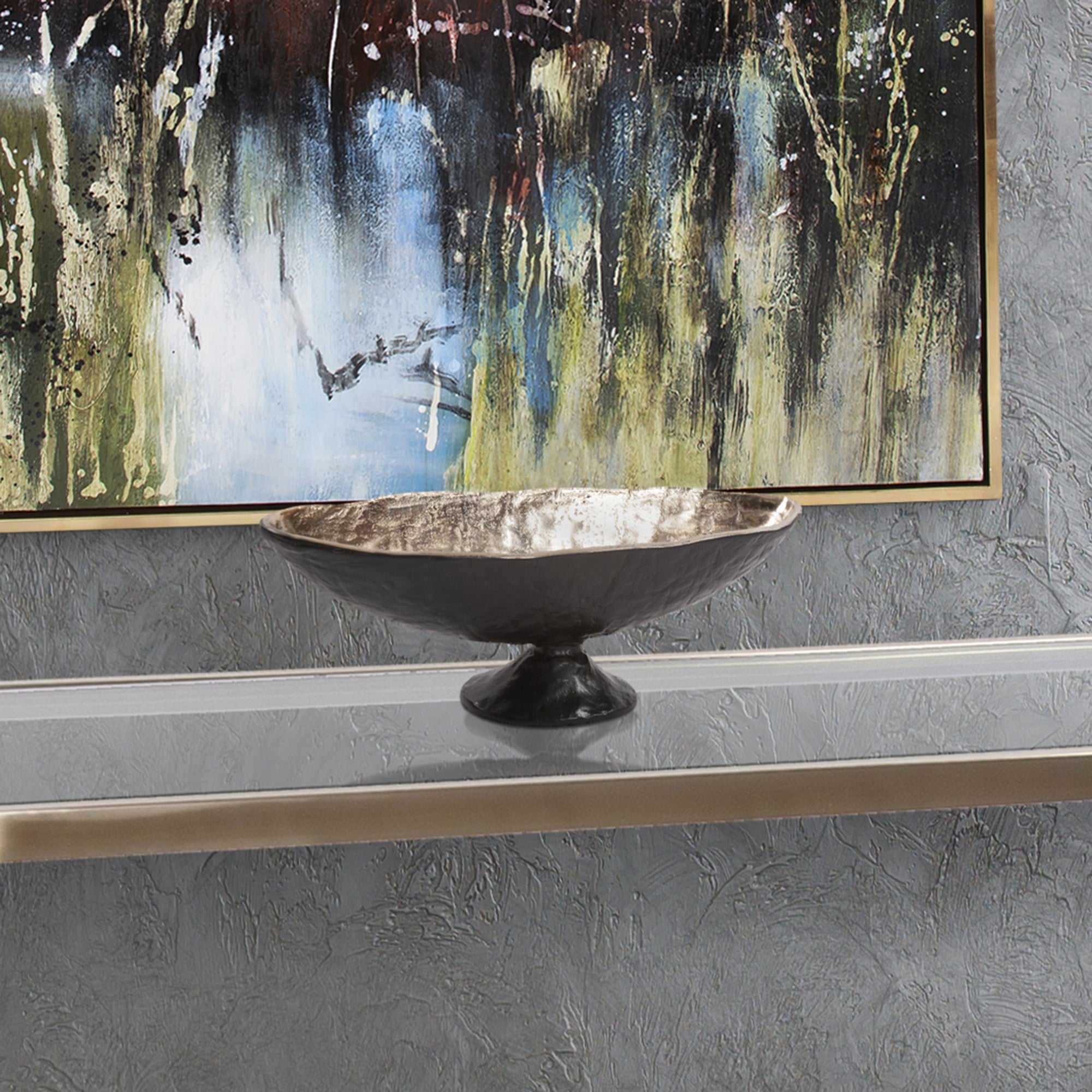 Hammered Ebony Aluminum Footed Bowl