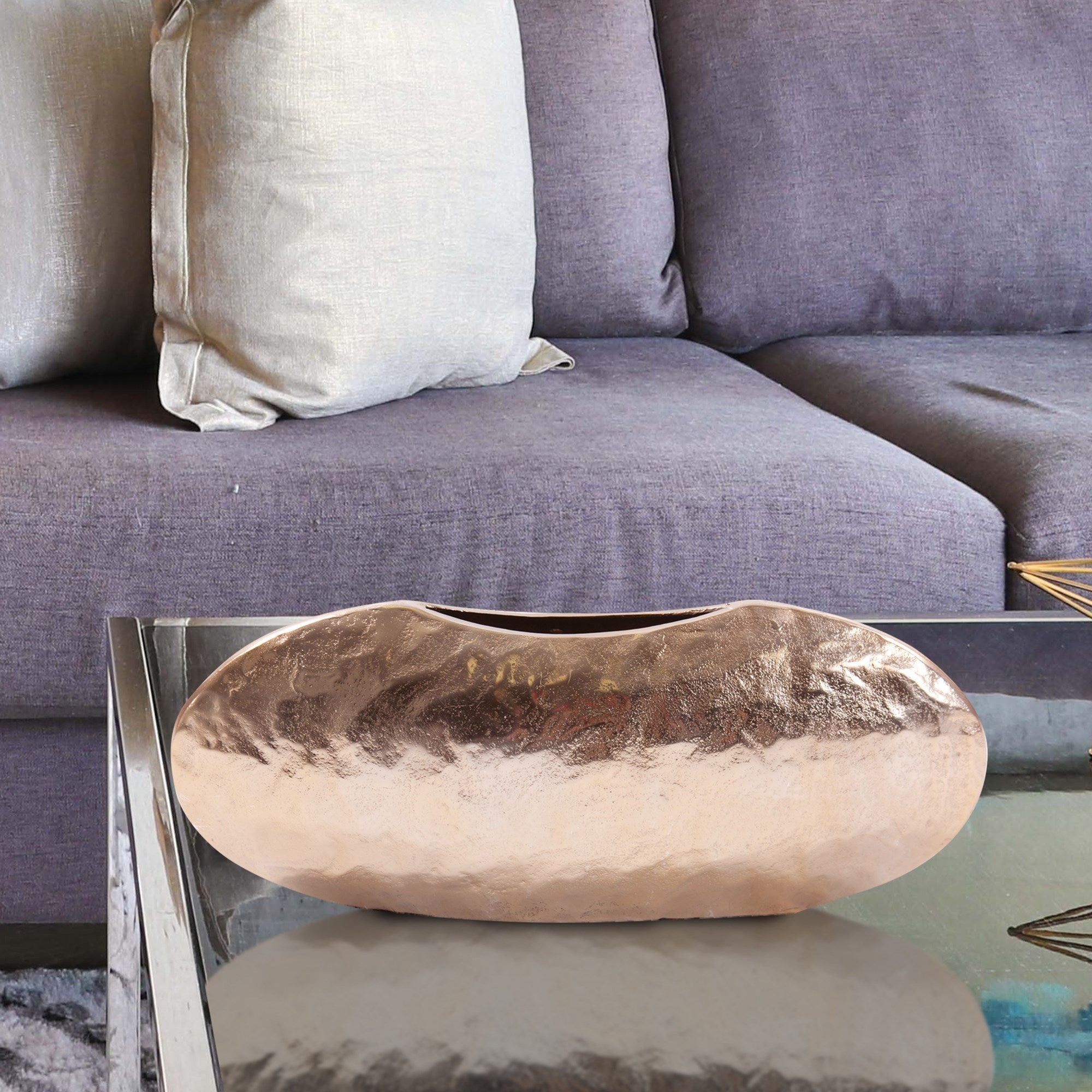 Hammered Organic Gold Aluminum Canoe Vase, Small