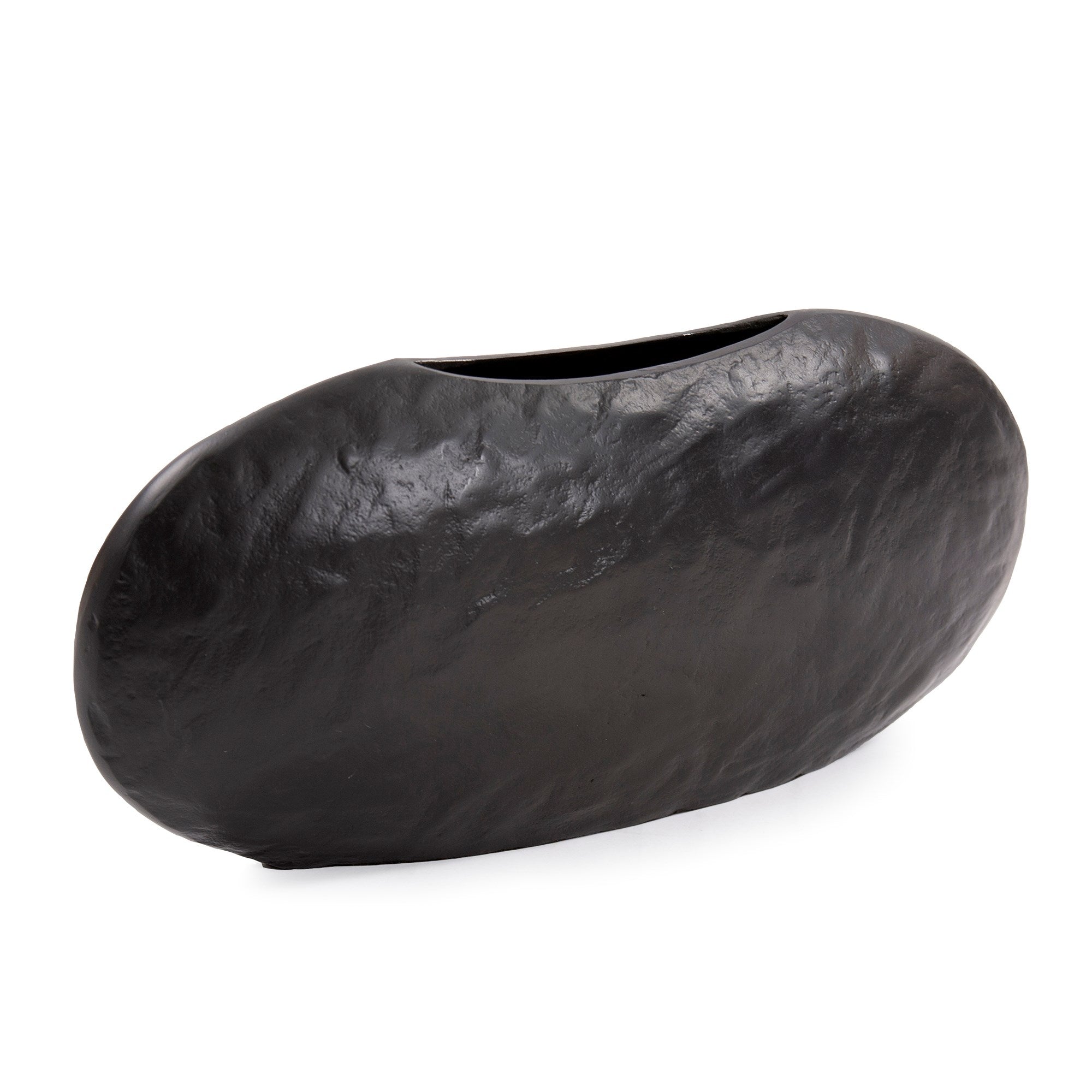 Hammered Organic Ebony Aluminum Canoe Vase, Large