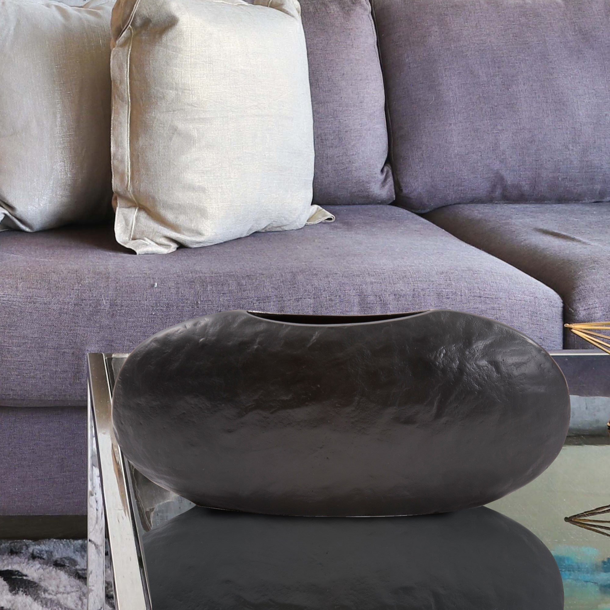 Hammered Organic Ebony Aluminum Canoe Vase, Large