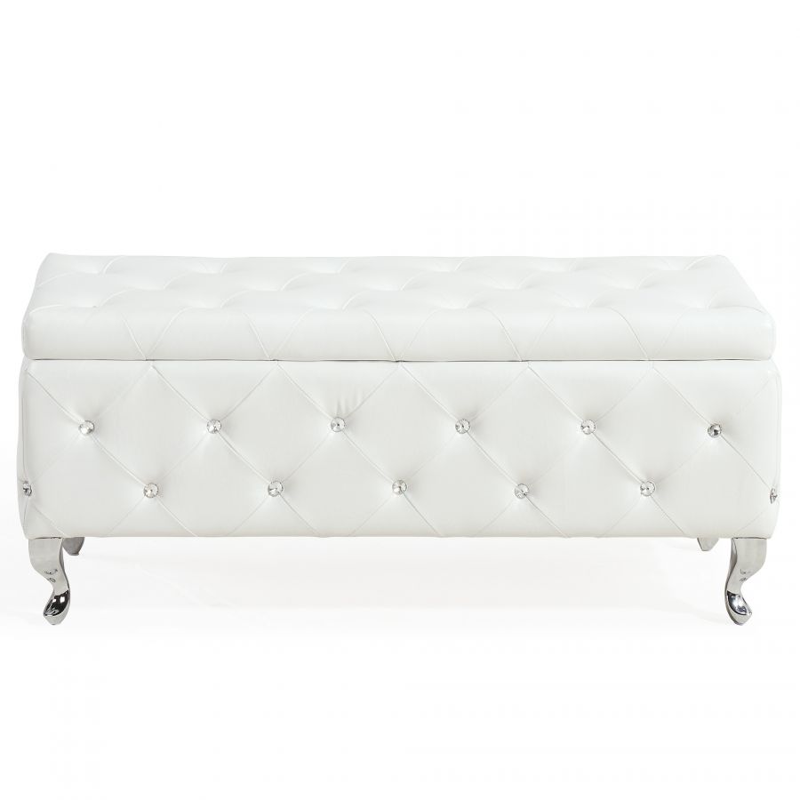 Monique White Rectangular Storage Ottoman