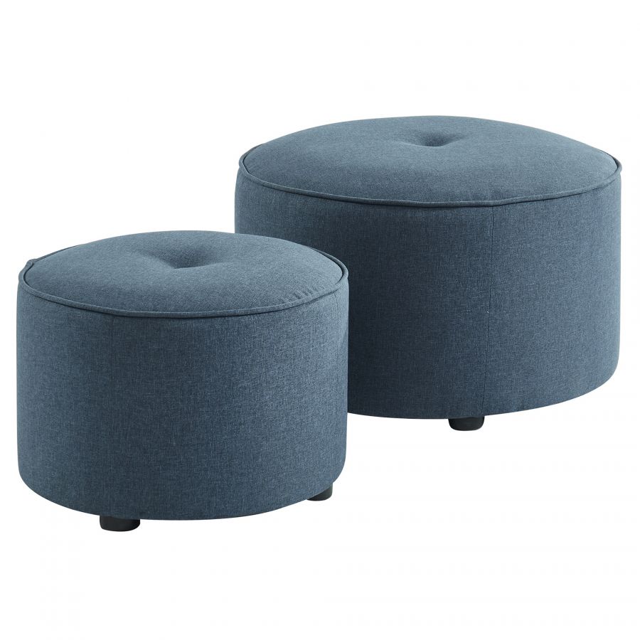 Etro Blue 2 Piece Round Ottoman Set