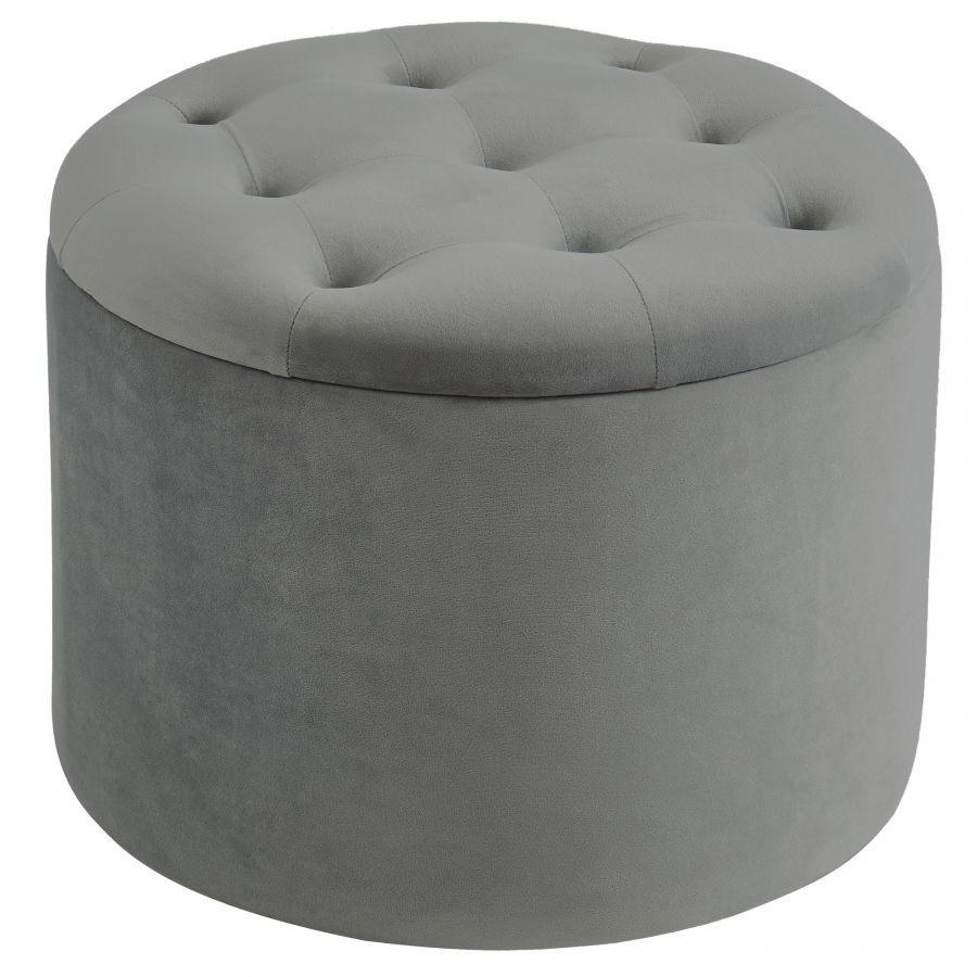 Talia Grey Round Storage Ottoman