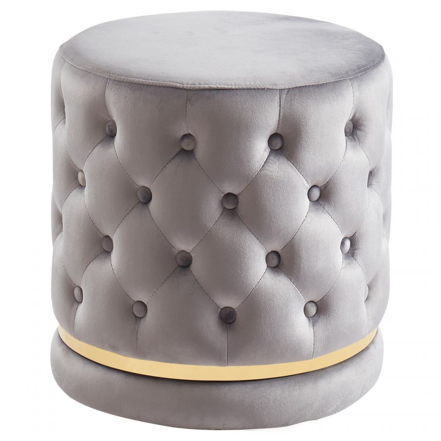 Delilah Grey - Gold Round Swivel Ottoman