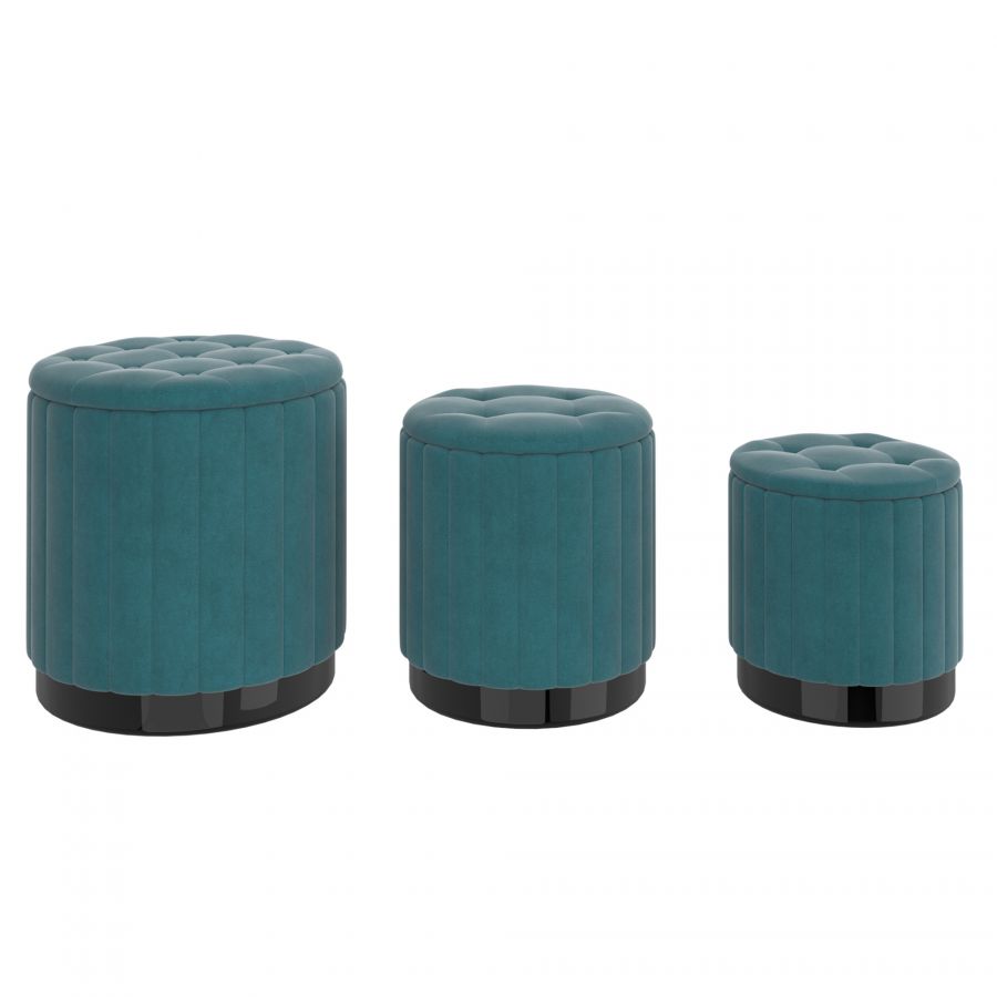 Tobi 3pc Teal - Black Storage Ottoman Set