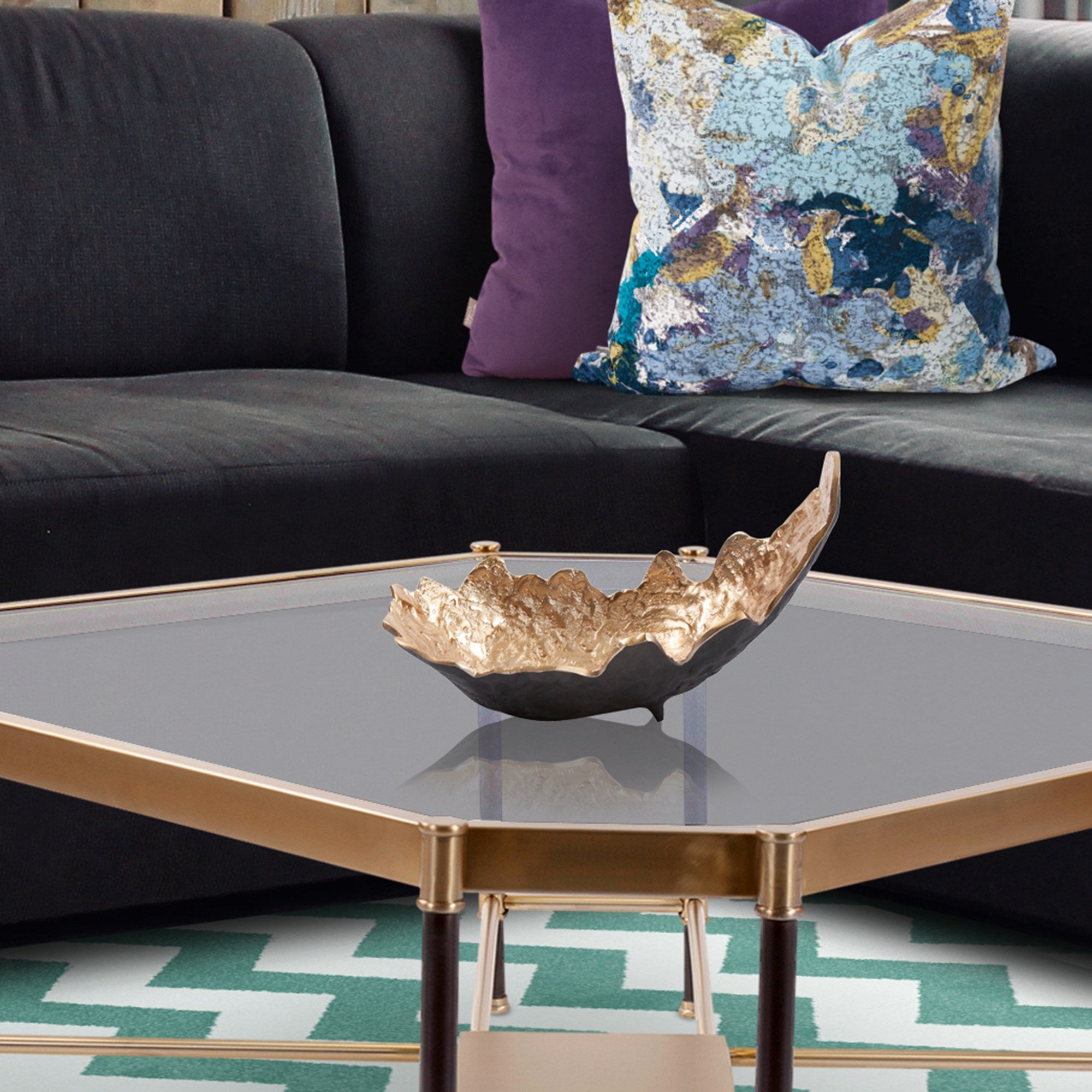 Cracked Edge Ebony Tray with Gold Interior, Small