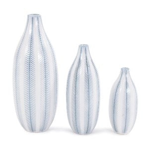 Blue and White Chevron Ceramic Vase Set