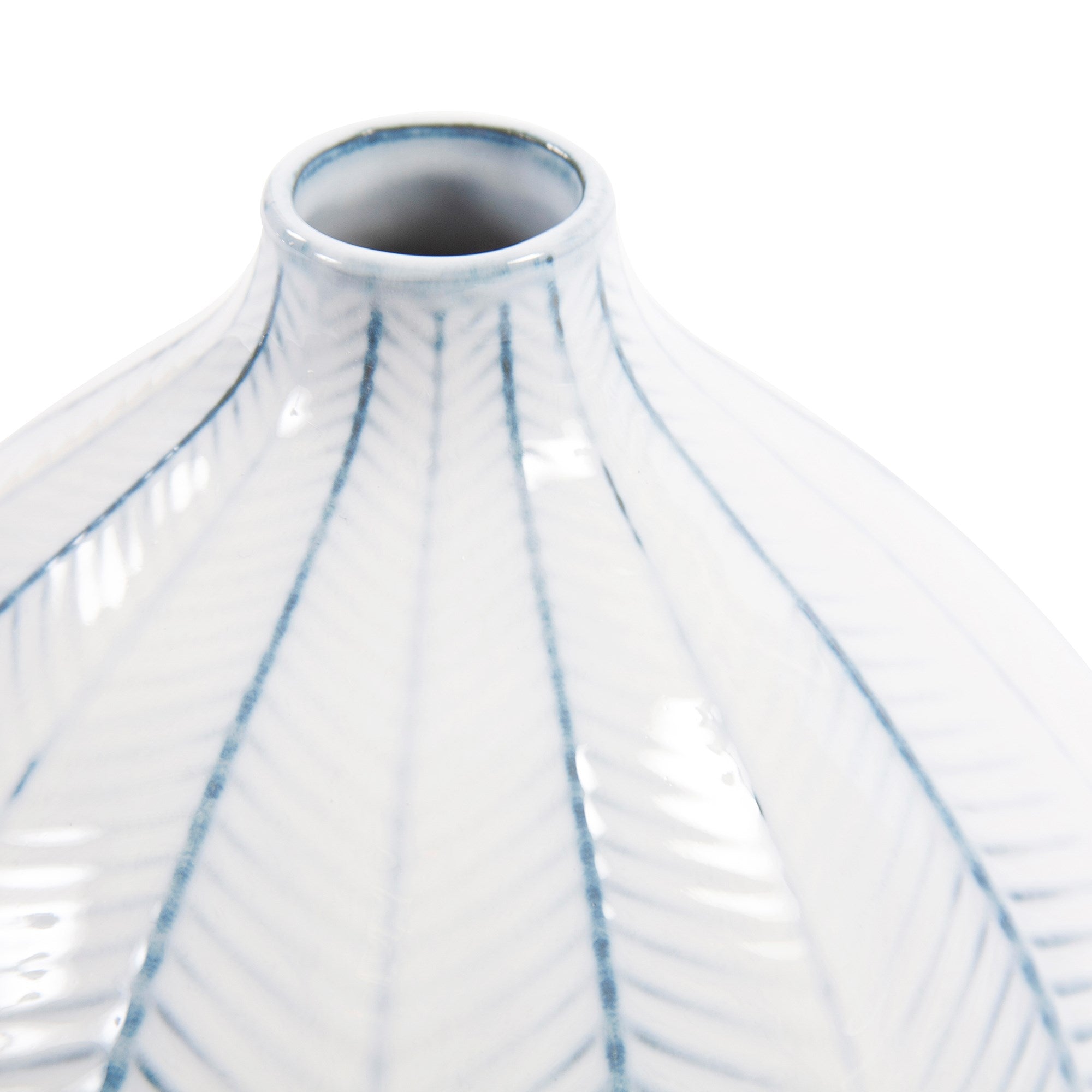 Blue and White Chevron Ceramic Globe Vase Small