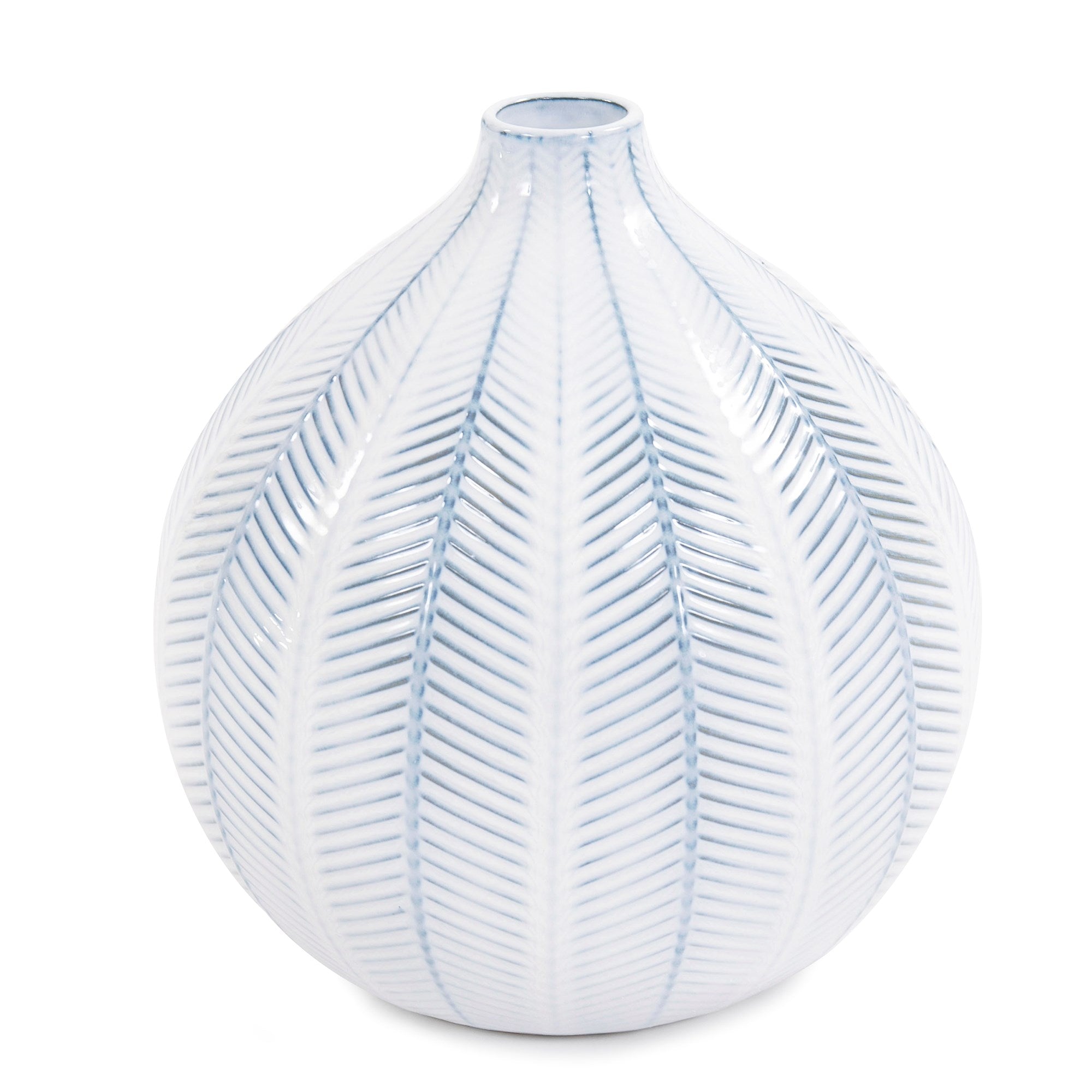 Blue and White Chevron Ceramic Globe Vase Large
