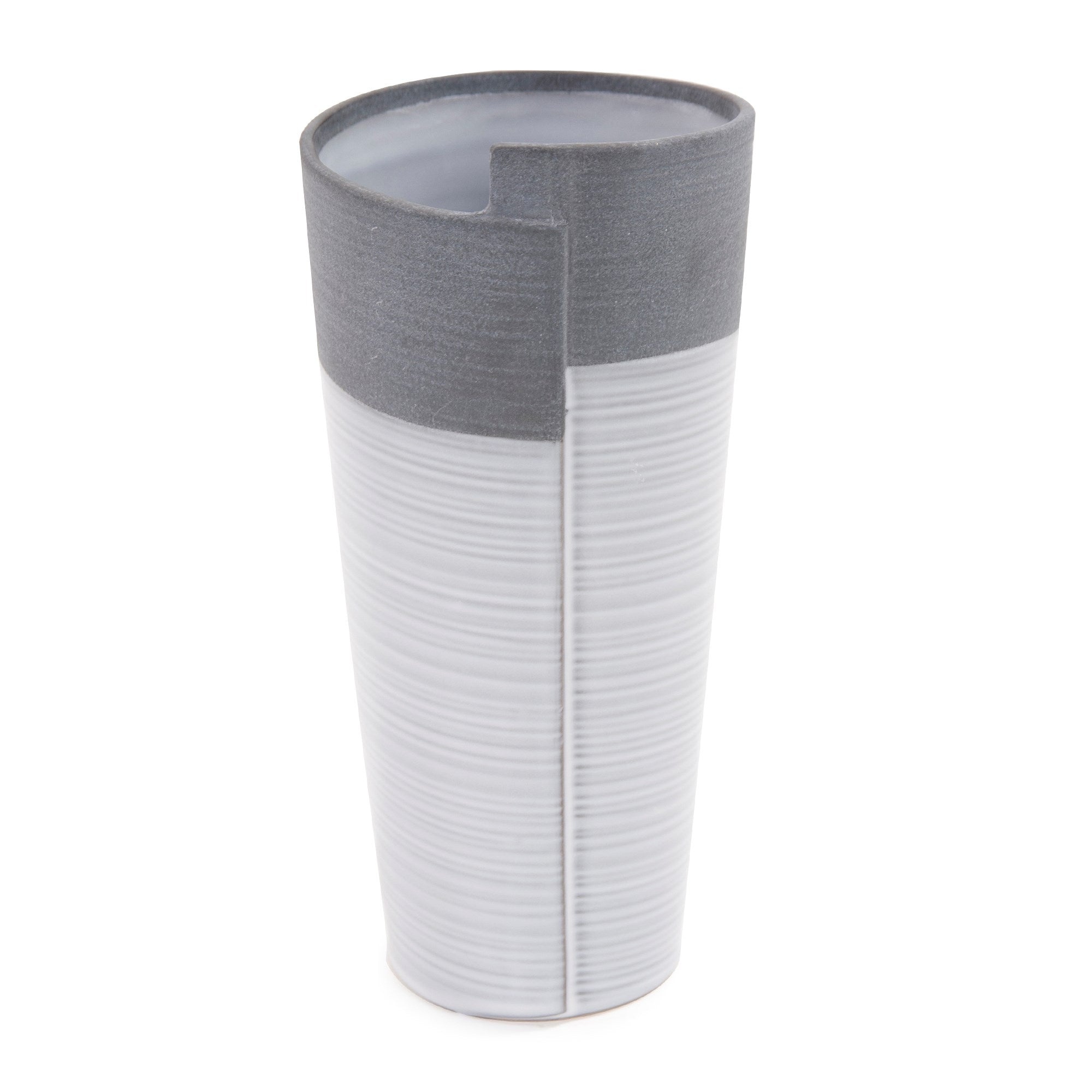 Rolled Two Tone Gray Vase, Large