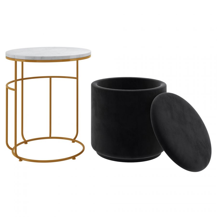 Leoni Black Accent Table - Storage Ottoman