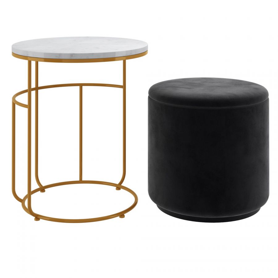 Leoni Black Accent Table - Storage Ottoman