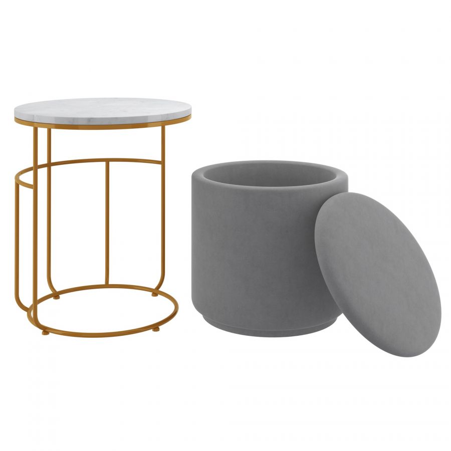 Leoni Grey Accent Table - Storage Ottoman