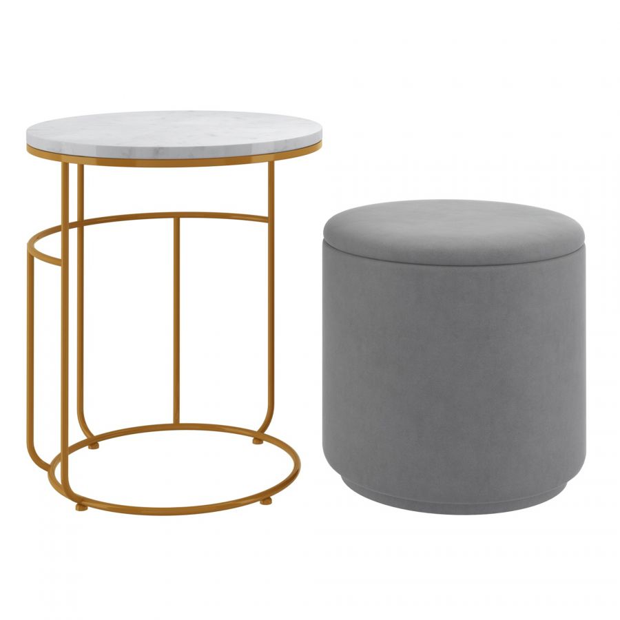 Leoni Grey Accent Table - Storage Ottoman
