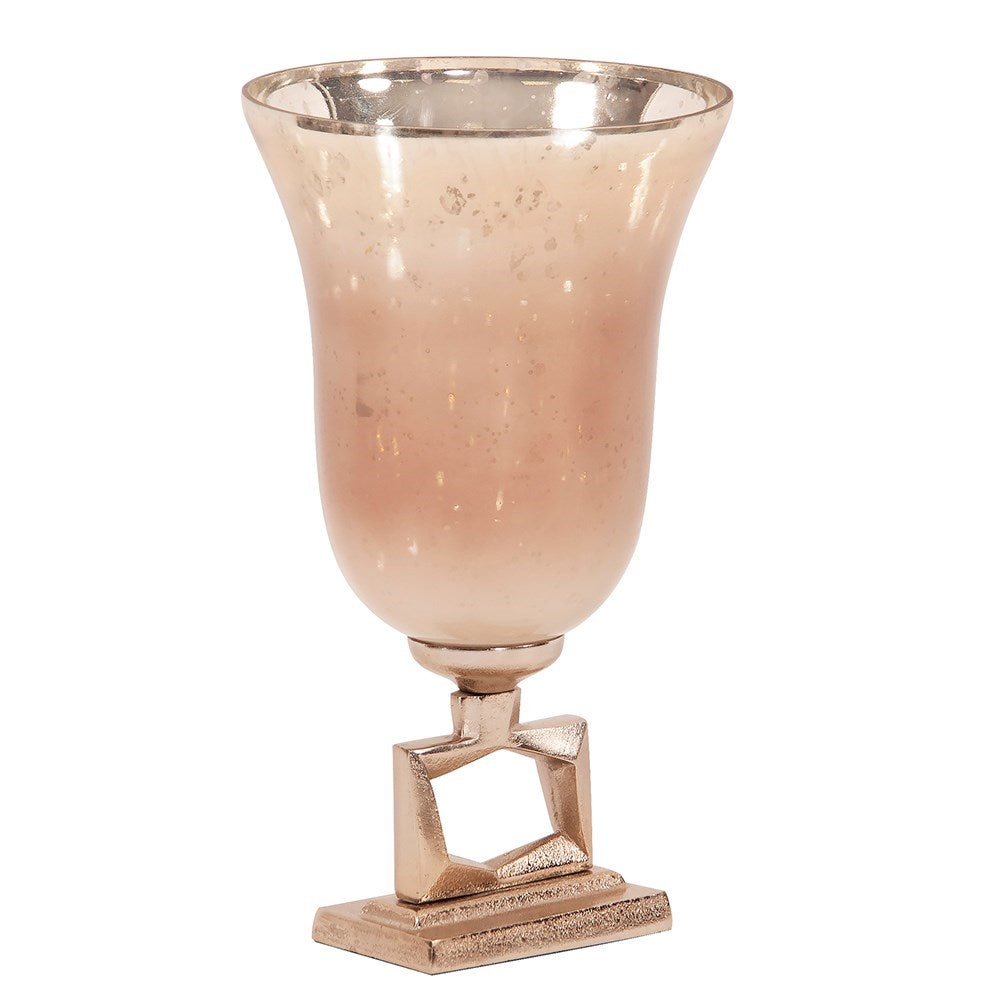 Antiqued Apricot Glass Footed Vase on Champagne Gold Metal Base, Small