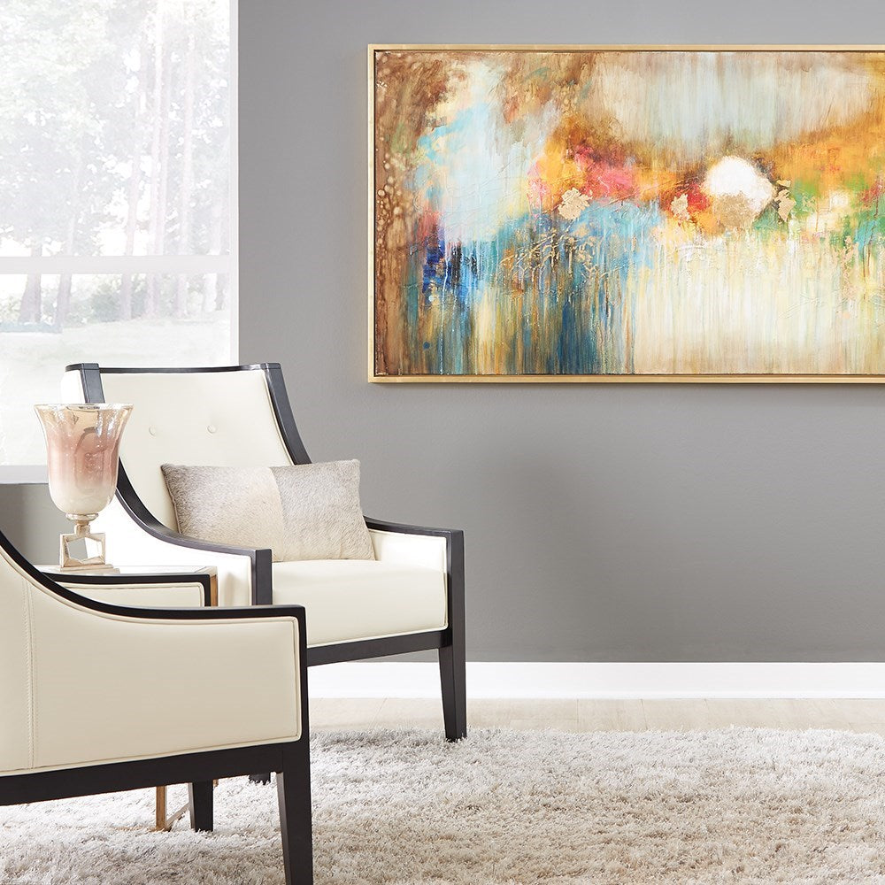 Antiqued Apricot Glass Footed Vase on Champagne Gold Metal Base, Small