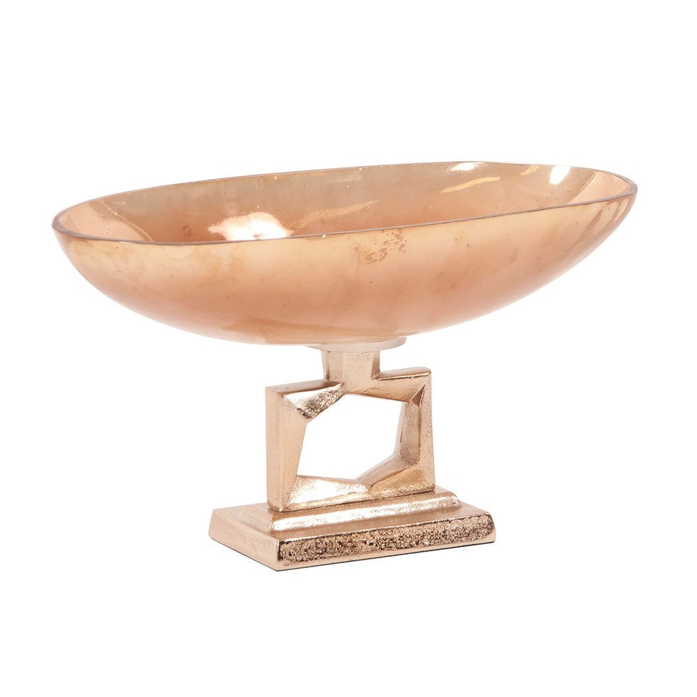 Antiqued Apricot Glass Footed Bowl on Champagne Gold Metal Base, Small
