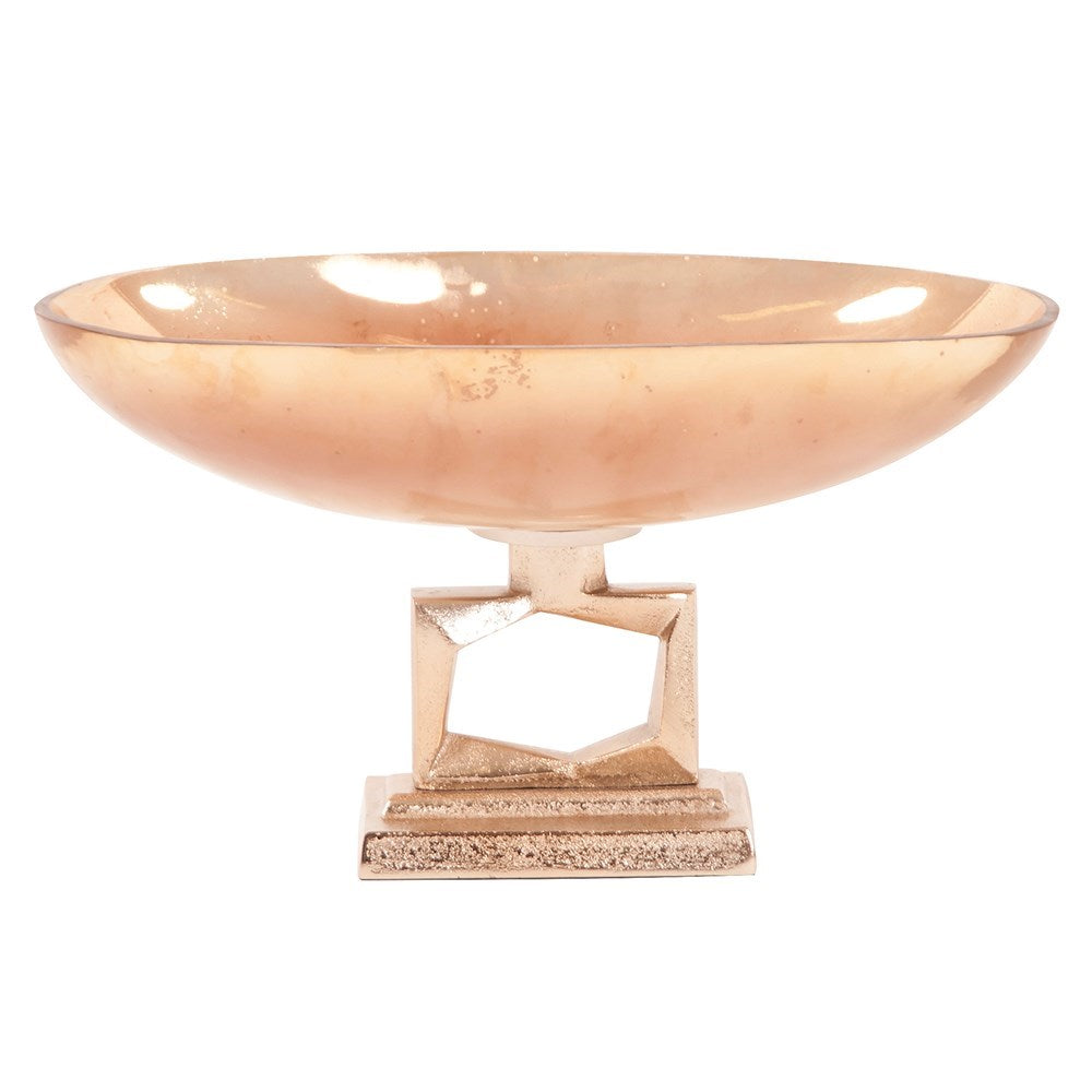 Antiqued Apricot Glass Footed Bowl on Champagne Gold Metal Base, Small