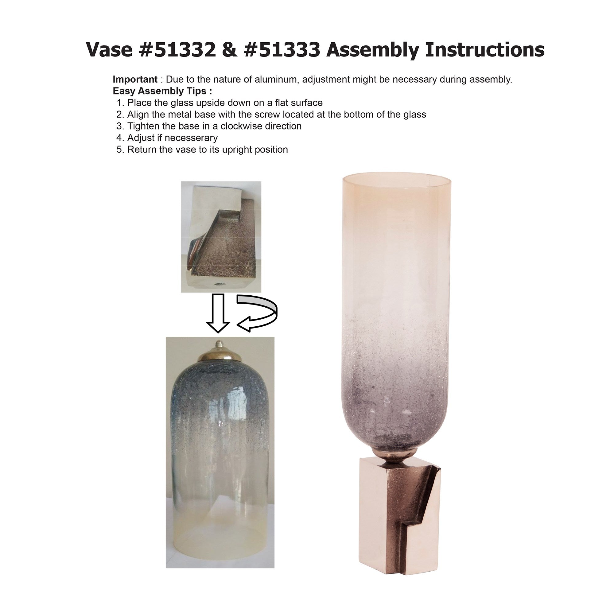 Ombre Glass Vase on Square Aluminum Base, Small