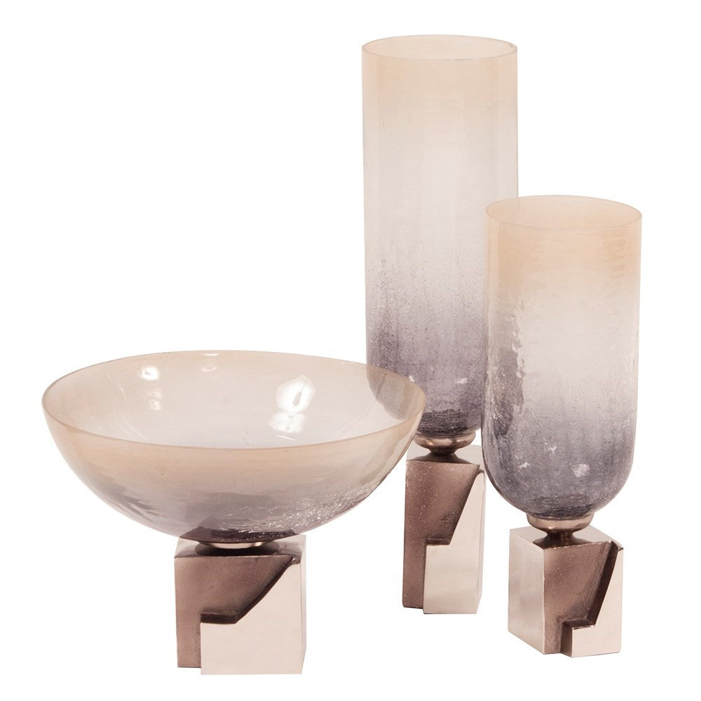 Ombre Glass Vase on Square Aluminum Base, Large