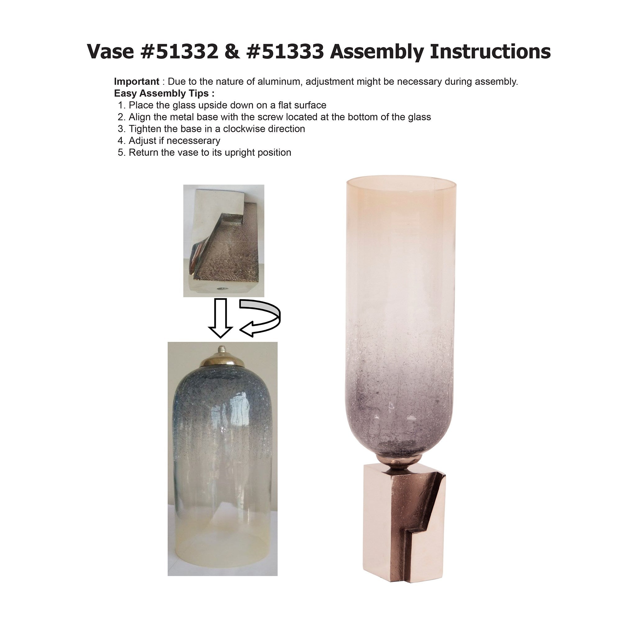 Ombre Glass Vase on Square Aluminum Base, Large