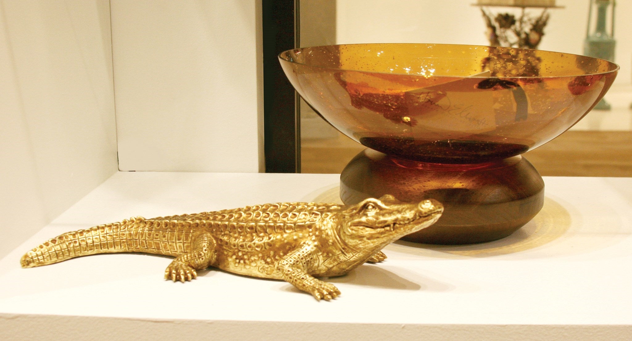 Antiqued Gold Crocodile Sculpture