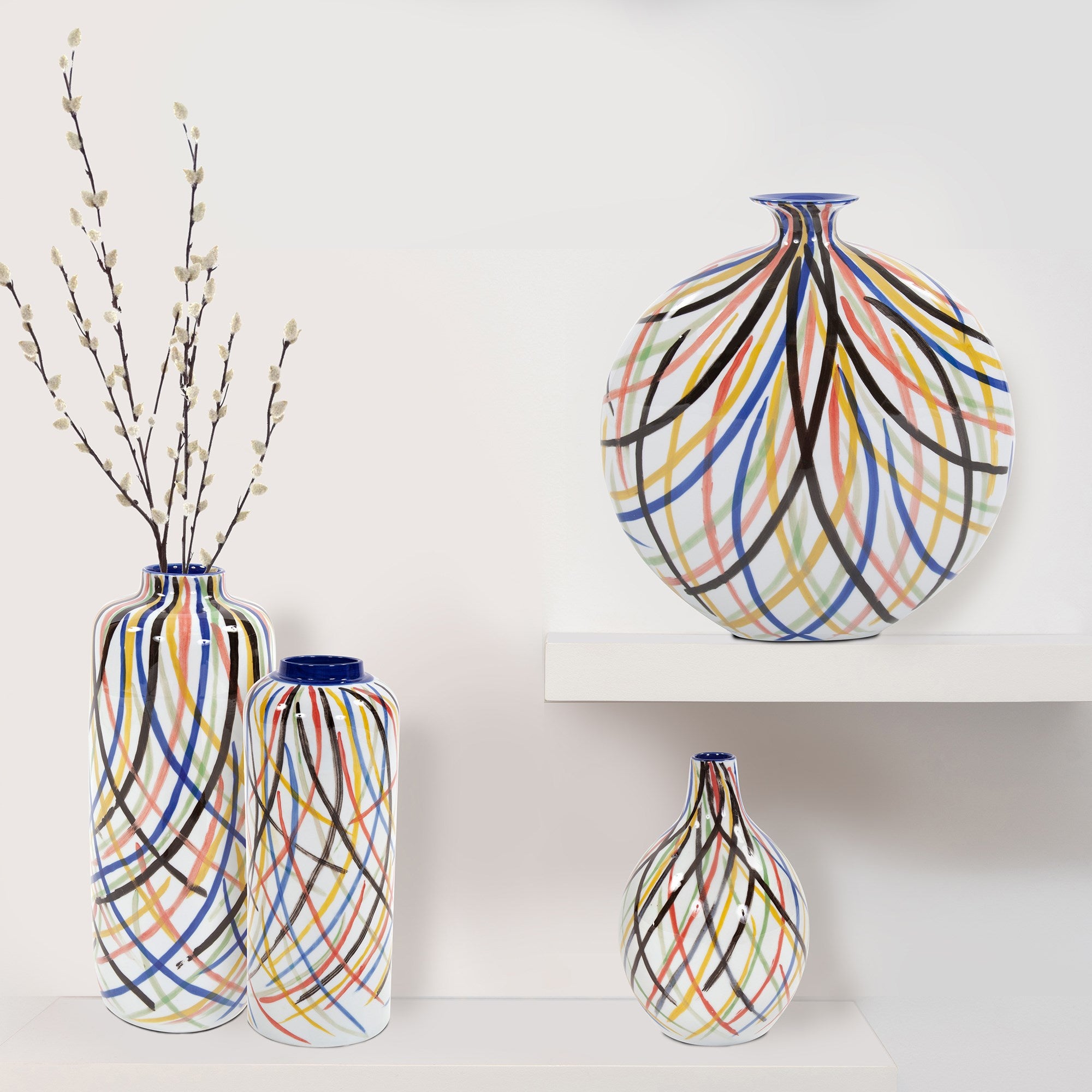 Color Web Ceramic Cylindrical Vase, Small